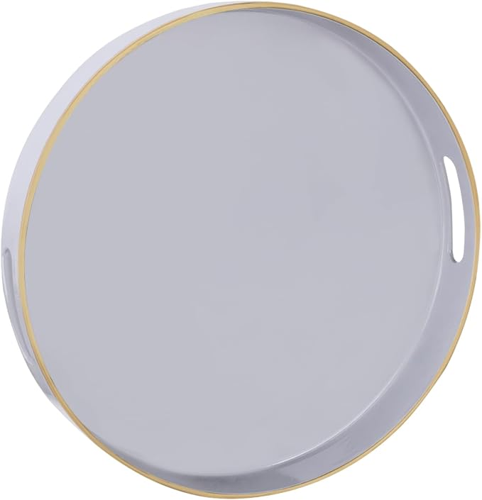 MAONAME 13" Gray Decorative Tray, Plastic Round Serving Tray with Handles | Grey Decorative Tray for Coffee Table, Modern Ottoman Tray, Circle Tea Tray, Round Melamine Tray for Living Room, Bathroom by MAONAME