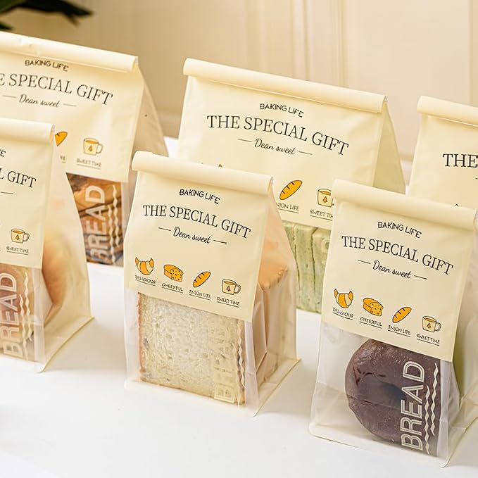 Baking Life The Special Bakery Packaging Gift Bags, Bread Storage with Window, Dear Sweet Design, Roll Top Closure (50, Medium) - Image 6
