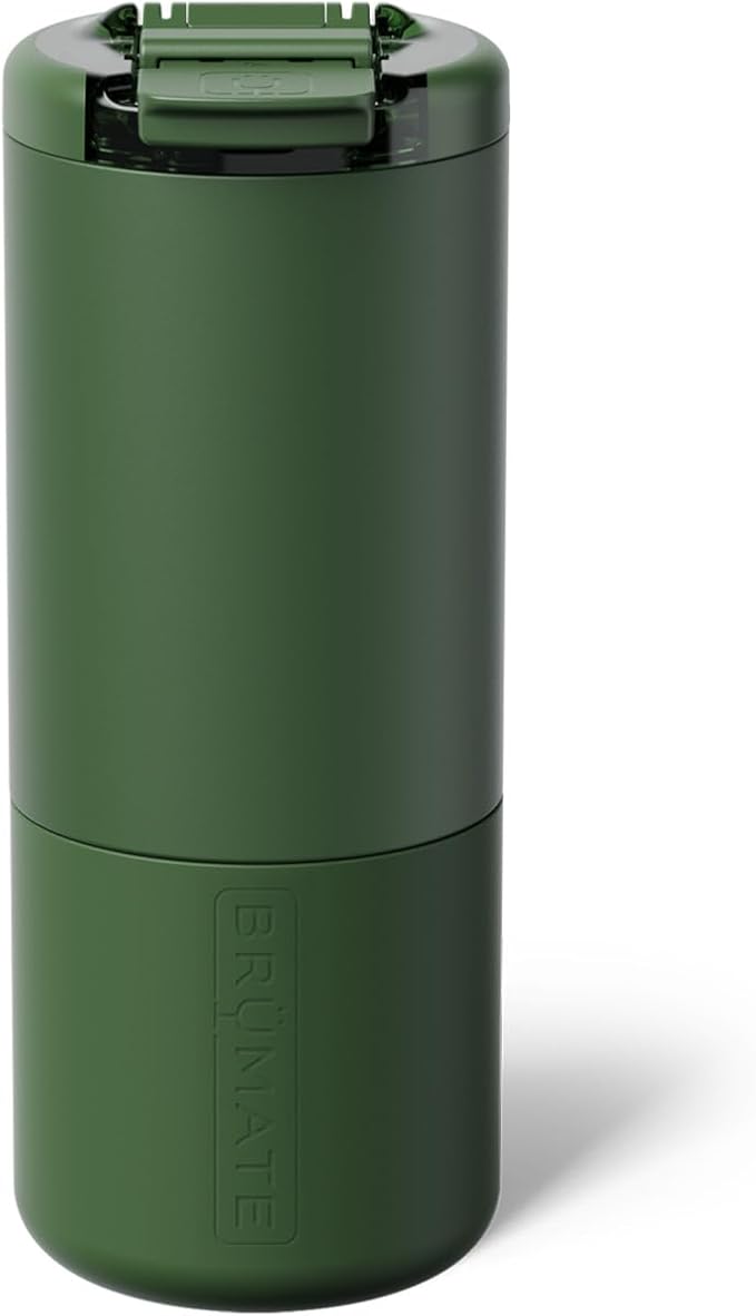 BrüMate Strova 18oz 100% Leakproof Insulated Coffee Mug | Ceramic-Lined Interior | Built-In Silicone Sleeve for Travel | Locking Flip Lid (OD Green) by Br%C3%BCMate