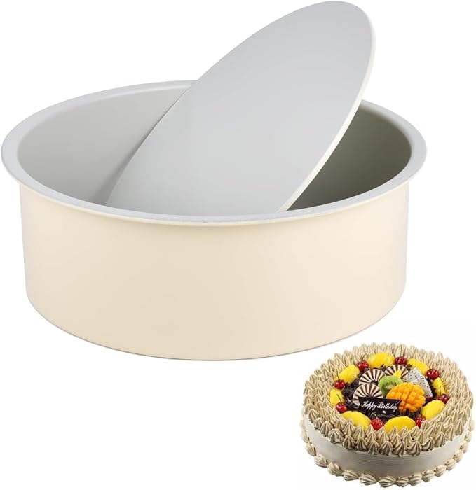 8 inch Cake Pan Removable Bottom Carbon Steel with Nonstick Coating Chiffon Cake Tin Round Shaped Cheese Cake Mould for Baking - Cream Color by Guowall