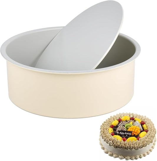 8 inch Cake Pan Removable Bottom Carbon Steel with Nonstick Coating Chiffon Cake Tin Round Shaped Cheese Cake Mould for Baking - Cream Color by Guowall