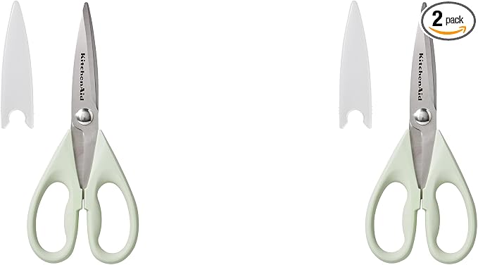KitchenAid All Purpose Kitchen Shears with Protective Sheath Durable Stainless Steel Scissors,Dishwasher Safe,Soft Grip Comfort Handle,8.72 Inch,Pistachio,(Pack of 2) by Unknown