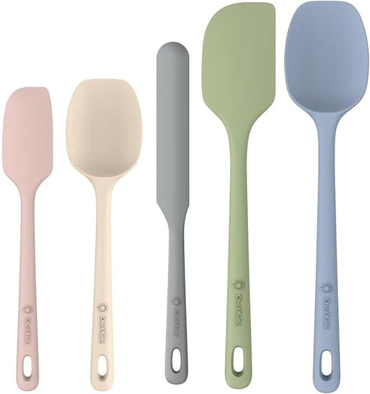 ChefAide 5 Pieces Silicone Spatula Set, Food Grade Rubber Spatula, Upgrade Strong Handle with Ergonomic Grip, Heat Resistant Up to 600°F for Nonstick Cookware, Cooking by ChefAide