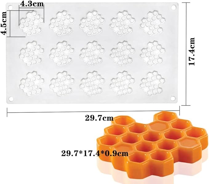 15 Cavity Silicone Honeycomb Molds for Chocolate Honeycomb Bee Silicone Fondant Mold Beehive Silicone Baking Molds Bee Candy Silicone Mold for Kitchen Cake Cupcake