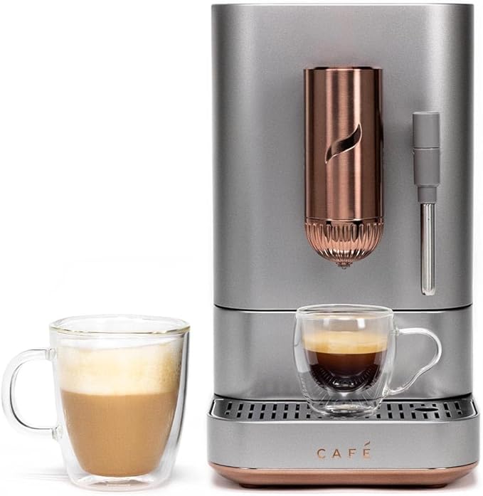 Café Affetto Automatic Espresso Machine + Milk Frother | Built-In & Adjustable Espresso Bean Grinder | One-Touch Brew in 90 Seconds | Steel Silver, 1.2 Liter, (C7CEBBS2RS3) by Caf%C3%A9