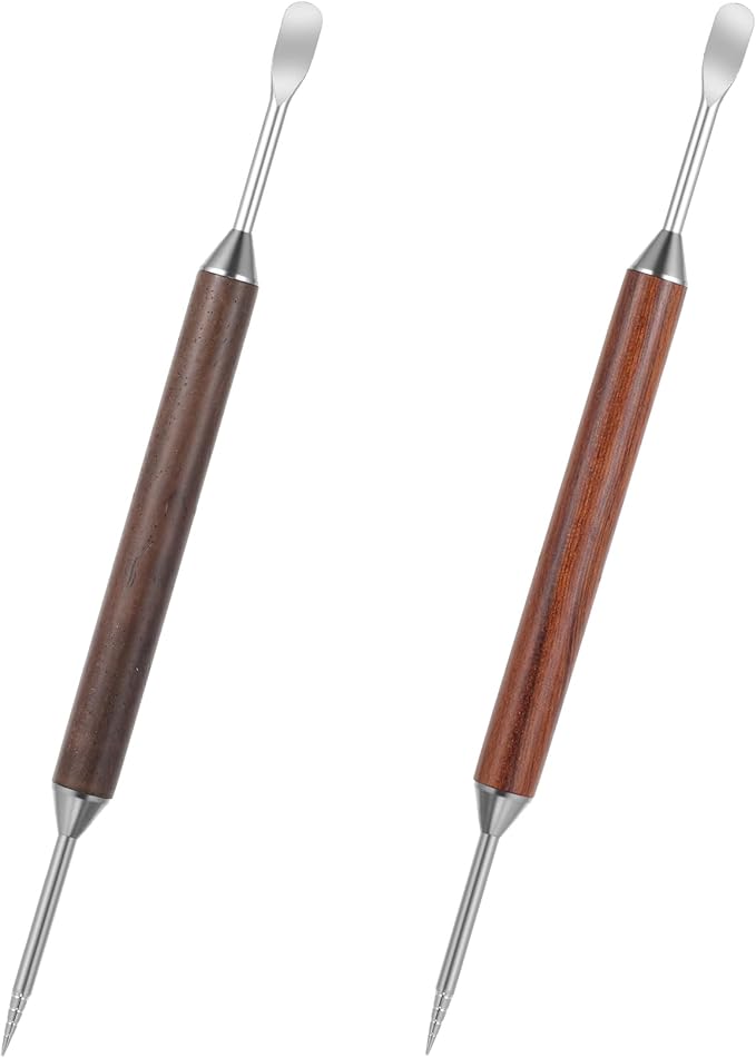 Latte Art Pens, 2-Pack Stainless Steel Latte Art Coffee Pen Barista Tools with Wooden Handle, Double-Ended Barista Accessories for Professional Coffee Drawing, Home & Cafe Use
