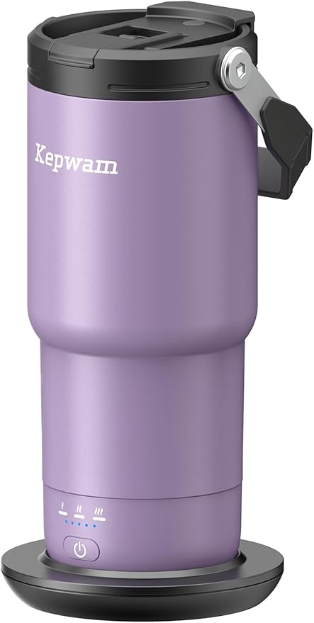 Kepwam Heated Coffee Mug Rechargeable T3, 20oz Self-Heating Travel Mug for Coffee with 1℉ Precise Temperature Control & App, Portable Cup Warmer for Outdoor & Car (Fits Cup Holders) by Kepwam