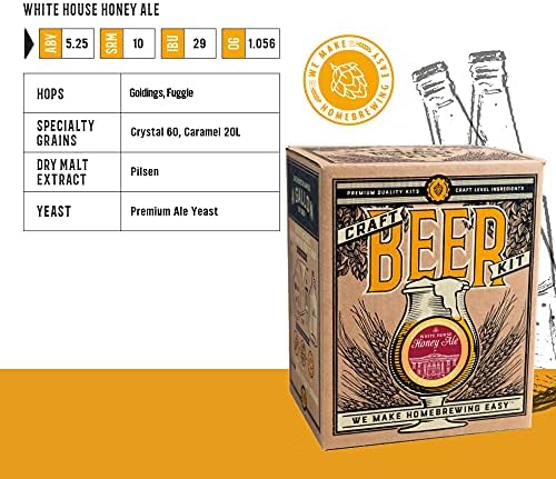 Craft A Brew - White House Honey Ale - Beer Making Kit - Make Your Own Craft Beer - Complete Equipment and Supplies - Starter Home Brewing Kit - 1 Gallon