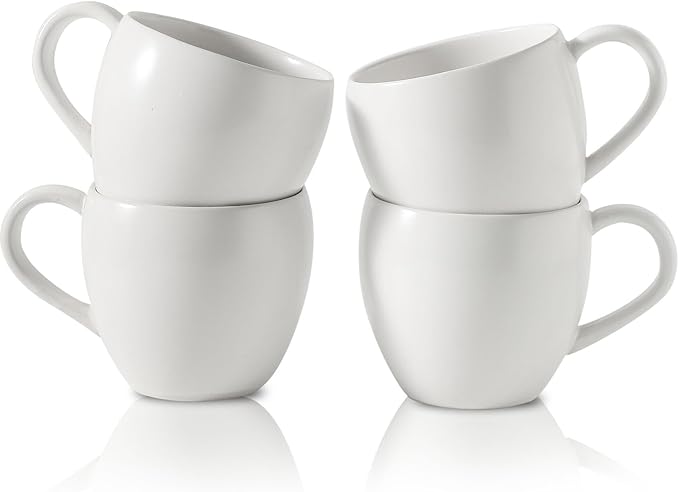Coffee Mugs Set of 4, Stoneware 16 oz Coffee Cups for Latte, Tea, Milk, Cappuccino, Ceramic Tea Cups for Housewarming Wedding Gift, Microwave & Dishwasher Safe, Matte White by Tikooere