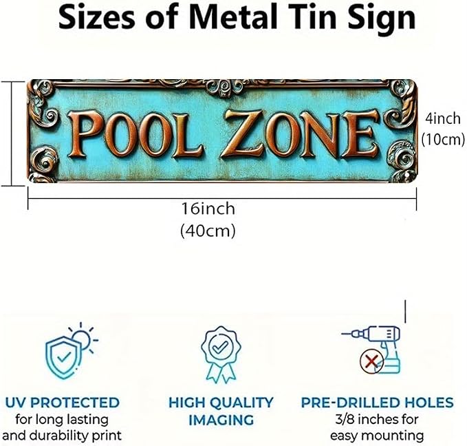 Bar Sign Bar Gifts Vintage Metal Wall Decor Sign"POOL ZONE" Street Sign Funny Man Cave Decor Accessories for Home, Bar, Bathroom, Bedroom Unique Retro Tin Signs for Outdoor 4 X 16 inches - Image 4