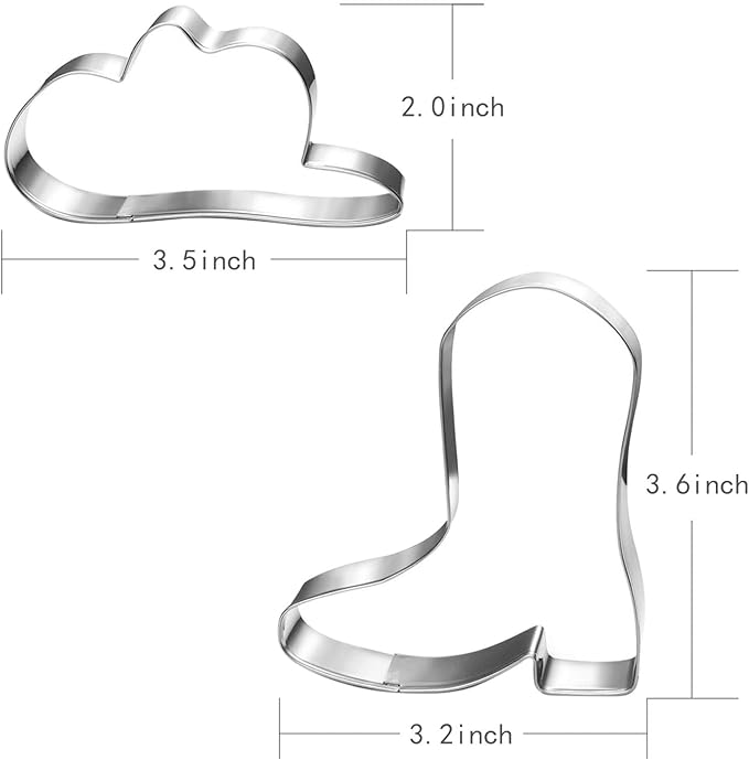 Cowboy Cowgirl Cookie Cutter Set-2 Piece-Cowboy Cowgirl Boot and Hat-Diswasher Safe-Cookie Cutters Shapes for Baby Shower Birthday Baking