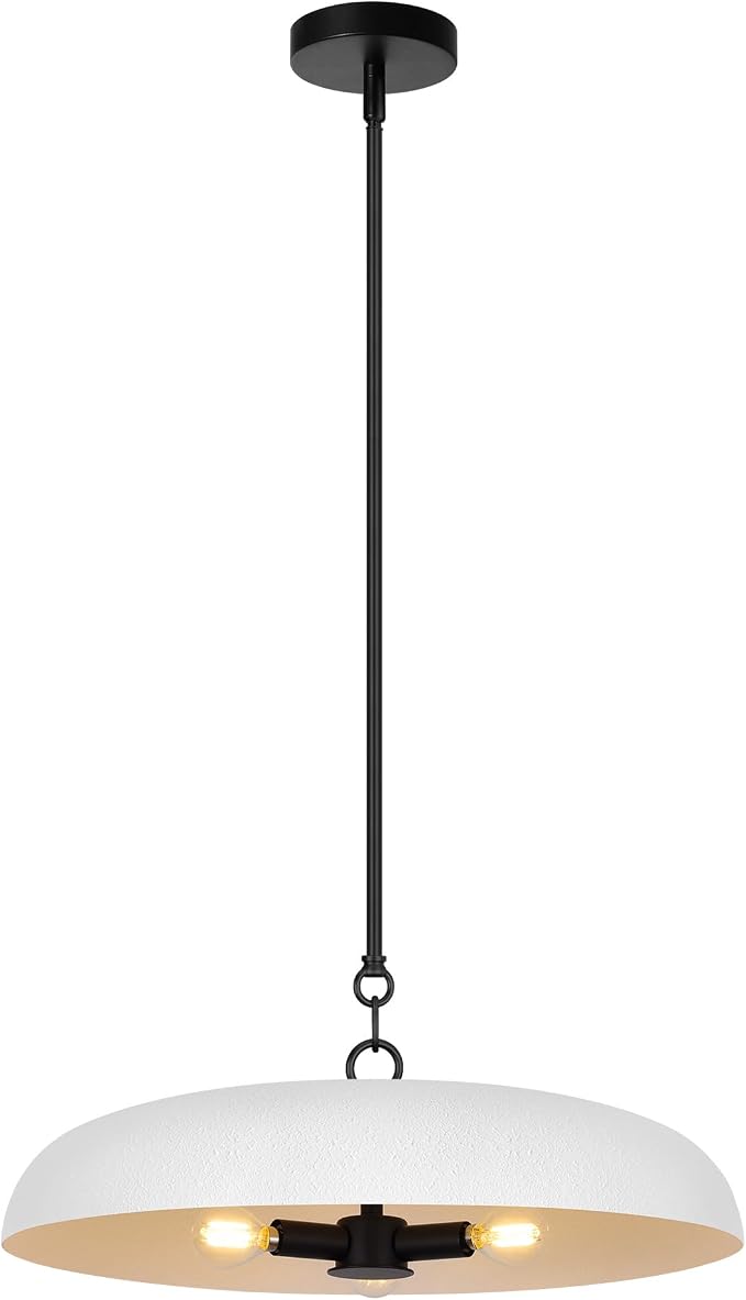 LamQee 20 Inch Oversized Large Pendant Lights, 3-Lights Textured White Modern Dome Chandelier, Rustic Metal Pendant Lighting Fixture Ceiling Hanging for Kitchen Island, Dining Room Over Table, Bar - Image 9