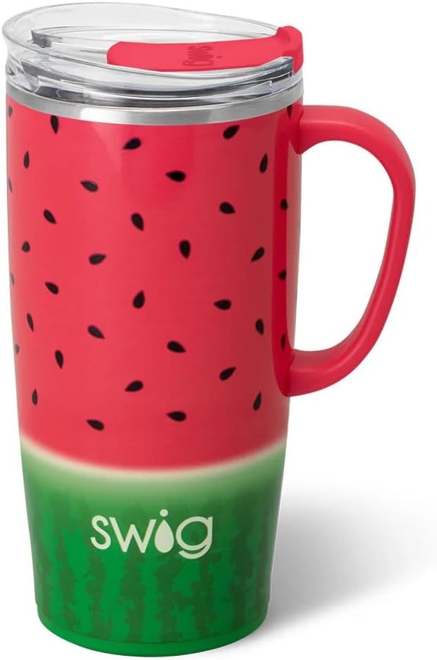 Swig Life 22oz Insulated Travel Mug with Handle & Lid, Melon Slice | Triple Insulated Stainless Steel - Handle & Lid Included - Keeps Coffee Hot or Cold - Cup Holder Friendly by SwigLife