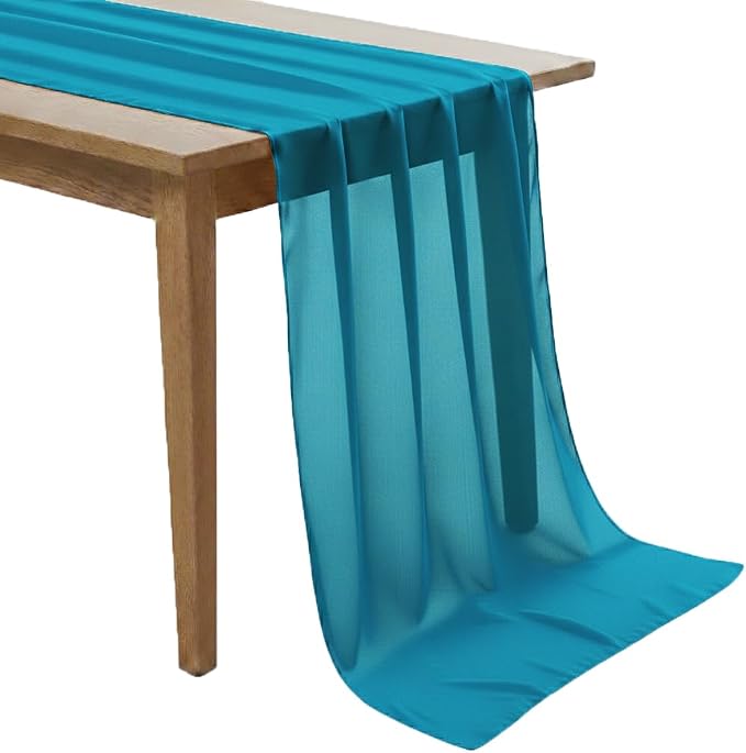 Pack of 10 | Peacock Blue | 10ft Chiffon Table Runner 29x170 Inches Long Romantic Rustic Sheer Gauze Runner for Wedding Bridal Shower Birthday Banquets Engagement Spring Easter Boho Decorationss by MDS