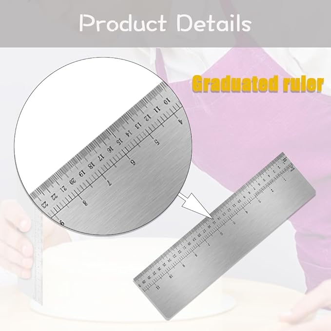 Stainless Steel Cake Scraper with Scale,LUHUUIZEYU Cake Stripe Edge Smoother Scraper, Baking Scraper Tool for Measuring Cake,Buttercream Decorating Comb for Kitchen(12Inch)