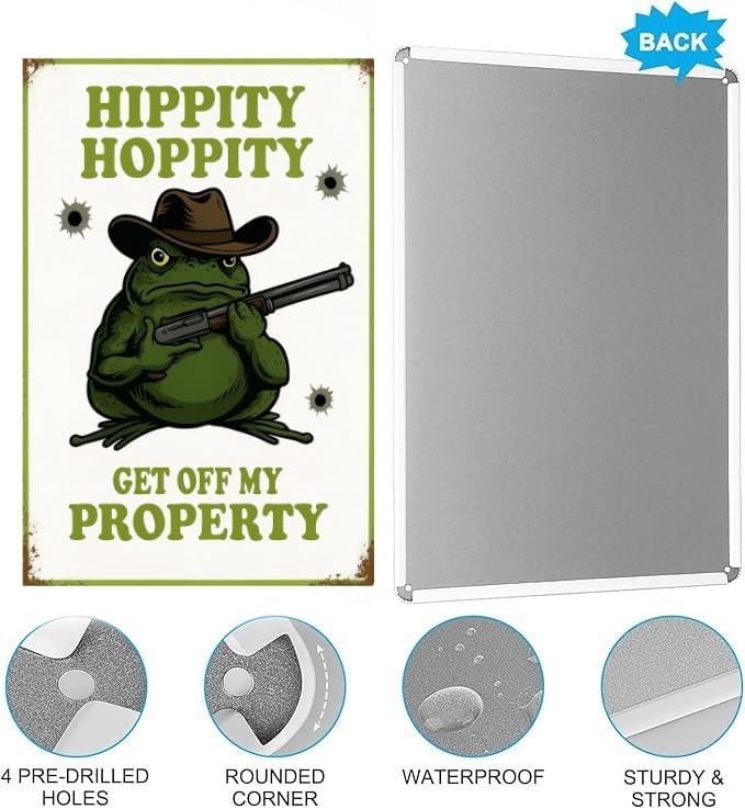 Funny Frog Metal Sign, Rustic Vintage Room Decor for Bedroom Door, Humorous “Stay Away” Warning Plaque, Garden and Garage Wall Art, 8x12 Inches - Image 5
