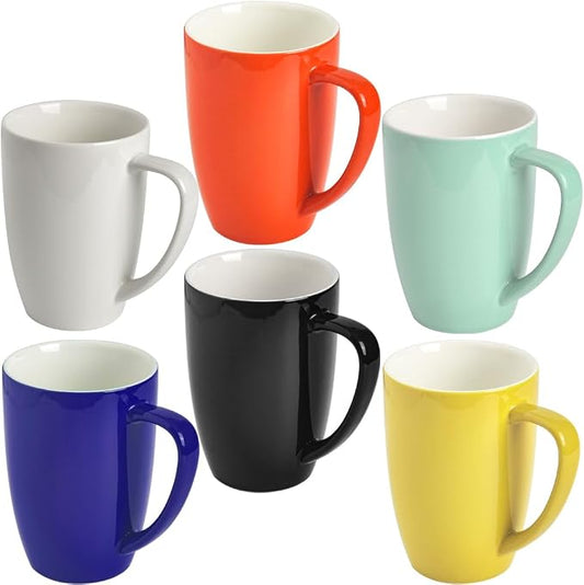 homEdge Porcelain Mug Set, 16 Ounces Cup for Tea, Latte, Mocha, Hot Chocolate, Set of 6, Assorted Color by homEdge