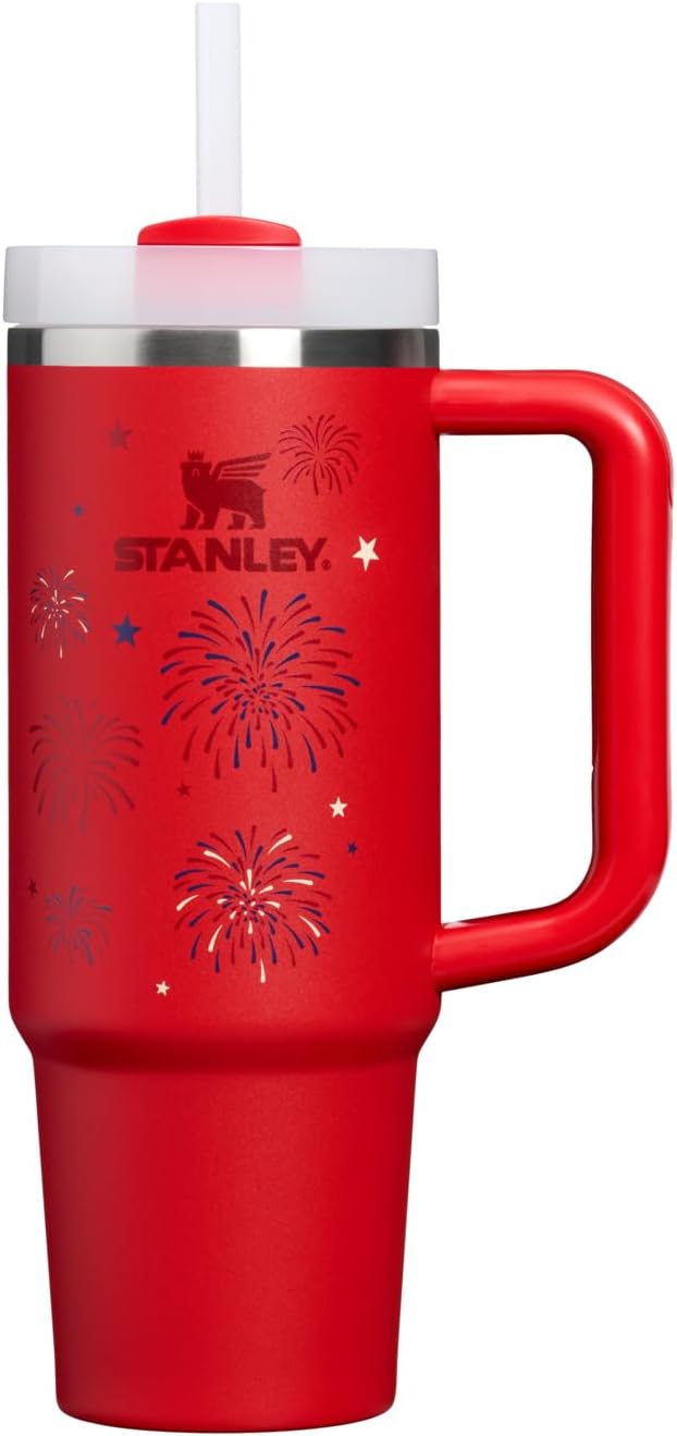 STANLEY Quencher H2.0 Flow State Tumbler, 30 oz, Chili Red Fireworks | Handle and Straw | 3-Position Lid | Cup Holder Compatible for Travel | Insulated Stainless Steel Cup | BPA-Free by Unknown