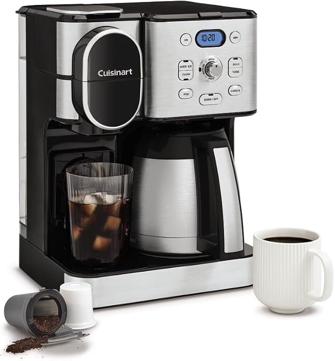 Cuisinart Coffee Center 10-Cup Thermal Carafe Drip Coffee Maker and Single-Serve Brewer with Over Ice Function, Fully Automatic Coffeemaker, Compatible with Single-Cup Pods, Black/Stainless, SS-21NAS by Cuisinart