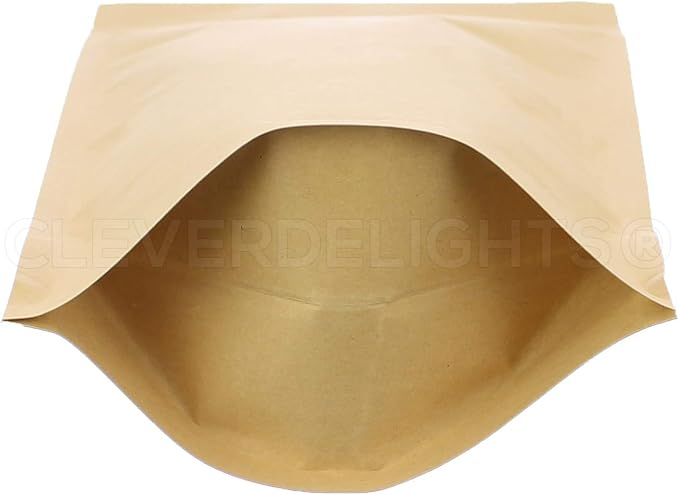 CleverDelights Kraft Stand Up Pouches - 16oz - 100 Pack - 7" x 11.5" x 4" - Image 3