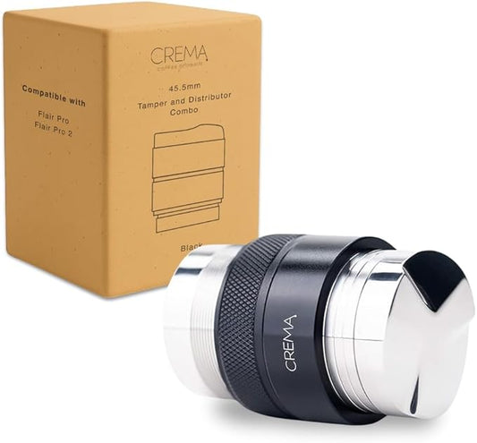 CREMA Coffee Products 46mm Hand Tamper & Coffee Distributor V2 | Compatible with Flair Pro and Pro 2 | Double-Sided, Adjustable Depth Tool | Made with Durable 304 Stainless Steel | Black