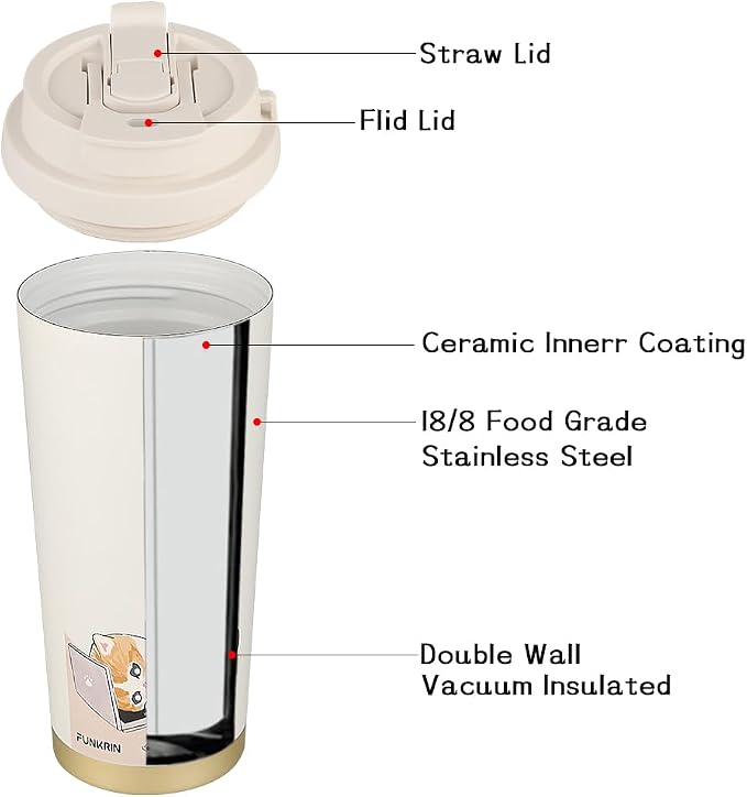 Funkrin Coffee Travel Mug with Flip Lid, 16oz Insulated Tumbler Cup with Ceramic Coating, Double Wall Vacuum Leak-Proof Tumbler for Office School Party Camping - Image 6