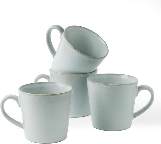 famiware Coffee Mug Set of 4, Annecy 14 oz Ceramic Reusable Cups Set with Handle, Microwavable and Dishwasherable Stoneware Drinkware Set for Tea, Milk, Water, Grey-blue by Famiware