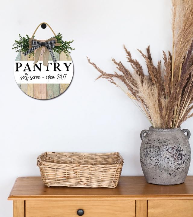 Pantry Sign Home Decor Round Wood Sign Plaque 12 Inches Kitchen Hanging Wall Art Rustic Wood Hanging Wall Decor - Vintage Farmhouse Sign for Kitchen or Dining Room - Image 3
