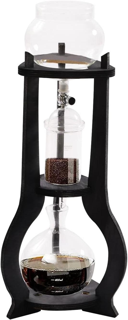 Grey Ice Cold Drip Tower, 6-8 Cups 600ml Wooden Cold Brew Drip Tower -20~300℃ Temperature Range With Slow Drip TechnologyIBamboo Straight Frame for Home Office Drip Coffee Maker