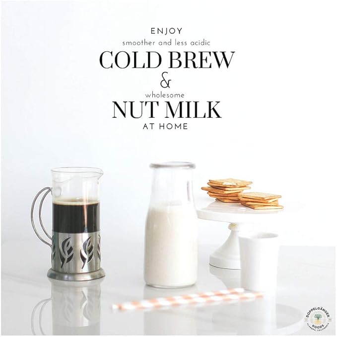 (1-Pack, Large 12in x 12in) Organic Cotton Cold Brew Coffee Bag - Designed in California - Reusable Coffee Filter with EasyOpen Drawstring Cold Brew Maker for Pitchers, Mason Jars, & Toddy Systems