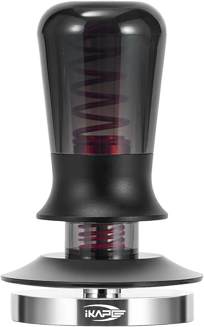 IKAPE 51MM Semi-Transparent Espresso Coffee Tamper, Spring-loaded Calibrated Tamper with Premium Flat Stainless Steel Base, Compatible with All 51mm Bottomless Portafilters(New Upgrade)