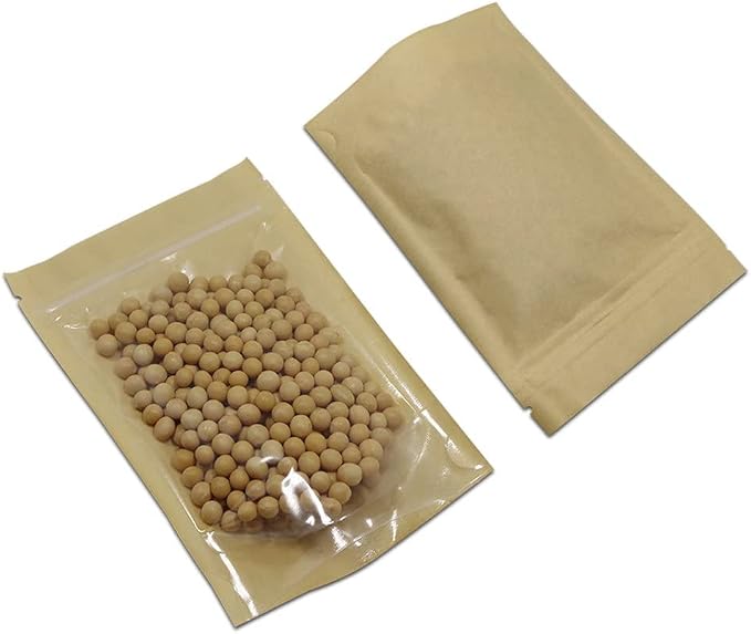 FERENLI 50 Pcs 4.7x7.9 inch Brown Kraft Paper Stand Up Food Bags | Kraft Paper, Clear Front, Resealable Zipper Lock, Doypack, for Spices Dried Food Storage Simmer Pots Packaging Supplies - Image 5