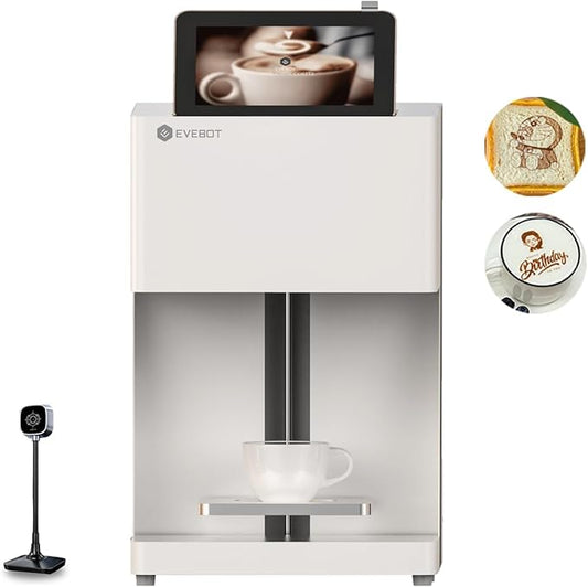 EVEBOT Coffee Latte Art Machine EB-Pro Customized Photo Selfie Printing with Camera Cake Desserts DIY Personalized Decoration for Cafes Bars Museums, Brown FancyBox - White