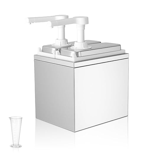 2.11 Quart Stainless Steel Sauce Pump Dispenser,Condiment Pump Station Detachable Leak-Proof Design for Sauce Honey Syrup Dressing,Commercial & Home Kitchen Use (2 Heads, 1L)