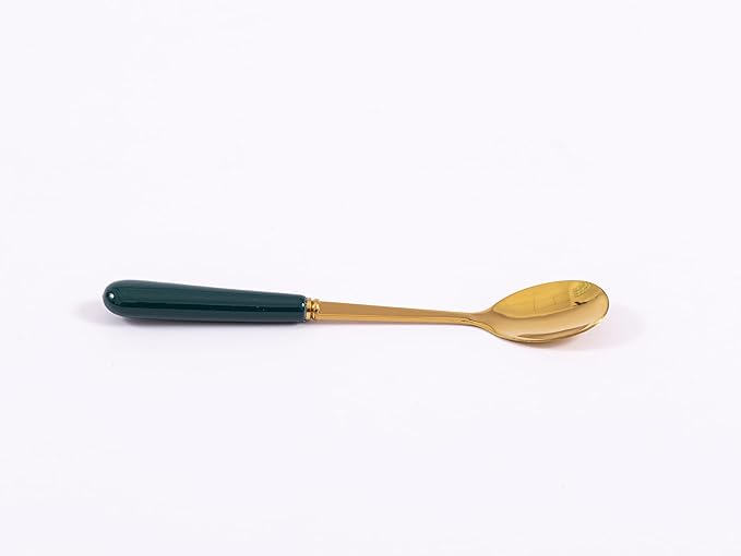 Coffee Spoon Set,Ceramic Jar with 8 Small Spoons for Coffee,Tea,Ice Cream,Cake,Flatware Set (Emerald jar+8 spoons)