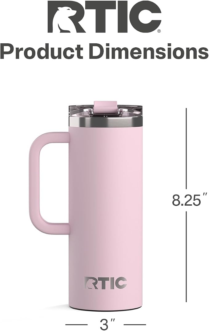 RTIC 20oz Road Trip Travel Mug with Lid and Handle, Ceramic Lined, Insulated, Stainless Steel, Metal, Double Wall Vacuum-Insulation, Portable Coffee, Tea Cup for Hot and Cold Drink, Pale Pink - Image 4