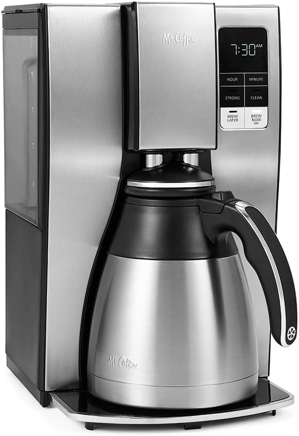 Mr. Coffee 10-Cup Programmable Coffee Maker, Insulated Thermal Carafe, Brew Strength Selection, Brew Now or Later, Stainless Steel by Unknown