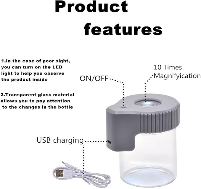 Transparent Glass Seal Storage Jar, Light-Up Magnifying Ornamental Glass Bottle (Gray) - Image 6