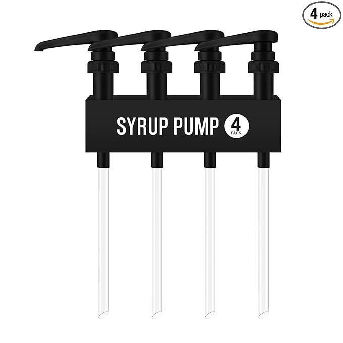 Syrup Pump for Coffee Syrup Bottles – 4-Pack Dispenser Pumps Fits 750ml / 25.4 oz Flavoring Syrup Bottles – Compatible with Torani & More – Black Coffee Syrup Dispenser Pump for Home & Cafe Use
