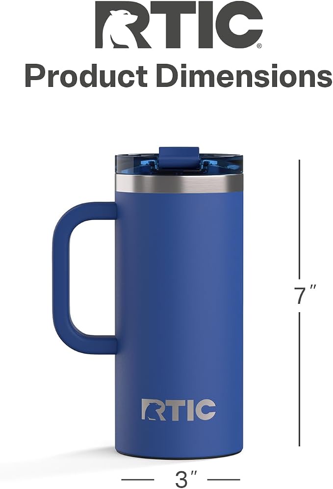 RTIC 16oz Road Trip Travel Mug with Lid and Handle, Ceramic Lined, Cobalt | Stainless Steel Metal, Insulated Travel Cup for Hot and Cold Drinks, Coffee, Car, Camping and Travel - Image 4