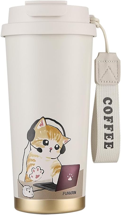 Funkrin Coffee Travel Mug with Flip Lid, 16oz Insulated Tumbler Cup with Ceramic Coating, Double Wall Vacuum Leak-Proof Tumbler for Office School Party Camping by Funkrin