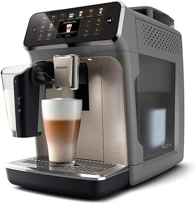PHILIPS 5500 LatteGo Automatic Espresso Machine - 20 Coffee Varieties, Intuitive Touch Display, SilentBrew, 100% Ceramic Grinder, AquaClean Filter, Grey Chromed (EP5544/90) (Renewed) - Image 7