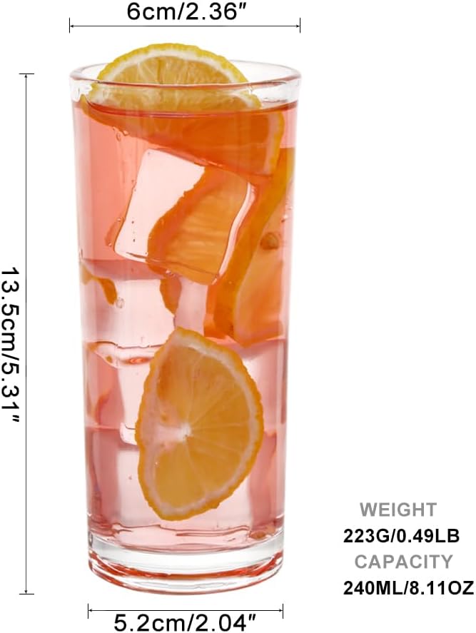 Highball Glasses Set of 6-8oz Tall Water Glasses for Mojito, Whiskey, Cocktails - Clear Drinking Glassware for Kitchen - Tall Drinking Glasses Set for Mixed Drinks (Glass, 6PCS8OZ) - Image 2