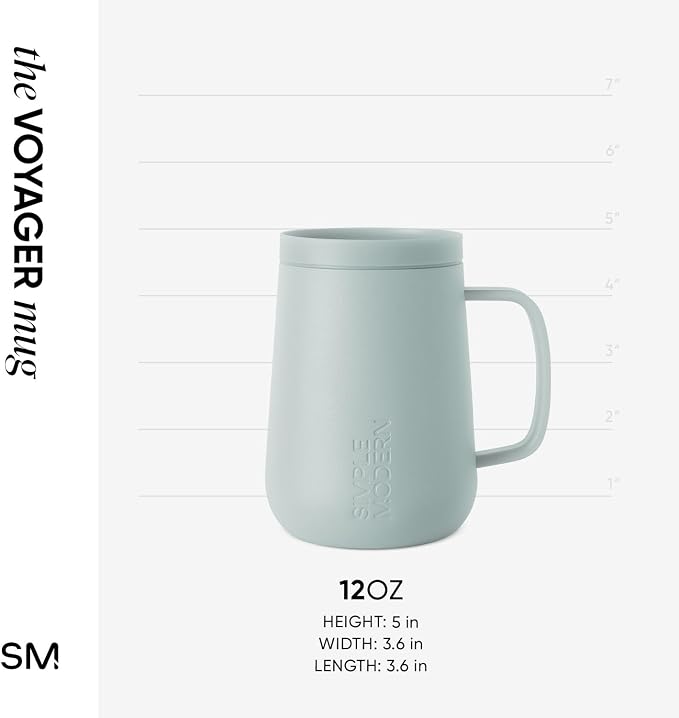 Simple Modern Voyager Signature Mug | Travel Coffee Tumbler with 360° Lid and Handle | Ceramic-Lined Insulated Stainless Steel Iced Cold Brew Cup | 12oz, Sea Glass Sage - Image 6
