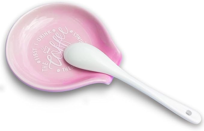 Funny Coffee Quote First I Drink The Coffee Then I Do The Things Ceramic Spoon Holder-Light Purple Coffee Spoon Rest -Cafe Station Bar Accessories - Image 4