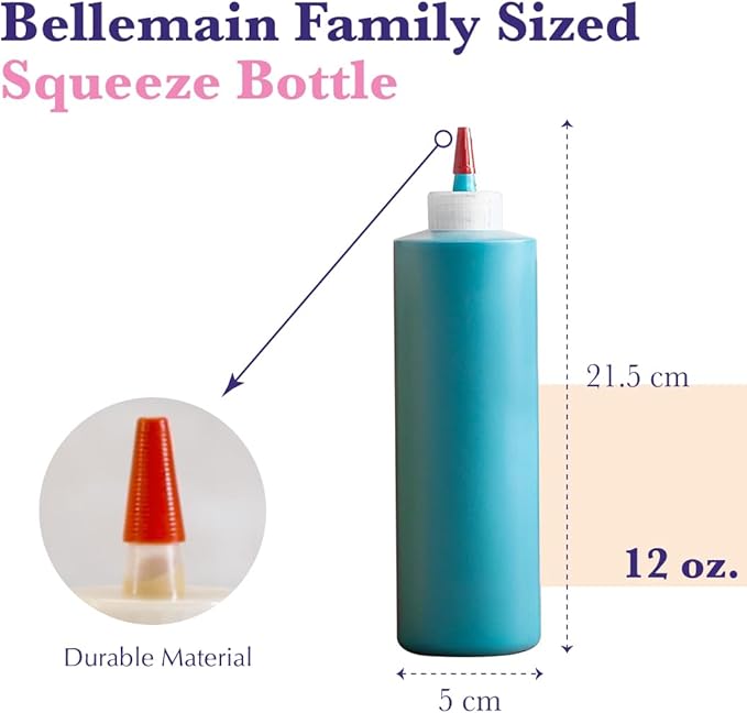 Bellemain 6-Pack Condiment Squeeze Bottles for Sauces - Includes Funnel, Erasable Marker & Reusable Labels, Perfect for Salad Dressings, Liquids, and Ketchup, Durable Plastic 12 oz Bottles