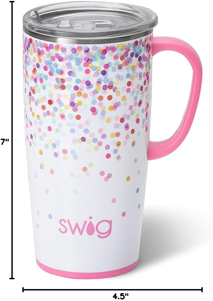 Swig Life 22oz Insulated Travel Mug with Handle & Lid, Confetti | Triple Insulated Stainless Steel - Handle & Lid Included - Keeps Coffee Hot or Cold - Cup Holder Friendly - Image 7