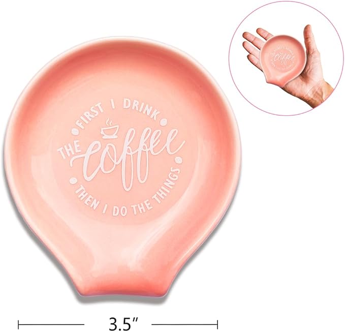 Funny Coffee Quote First I Drink The Coffee Then I Do The Things Ceramic Spoon Holder- Orange Pink Coffee Spoon Rest -Cafe Station Bar Accessories - Image 2