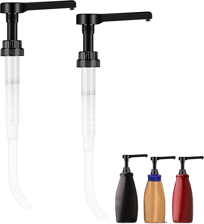 Hushee 2 Pcs Syrup Pump Dispenser for 64 oz Syrup Bottles Reusable Sauce Pump Coffee Dispenser Multifunctional Sugar Pumps for Chocolate Caramel Vanilla Mocha Sauces(Black)