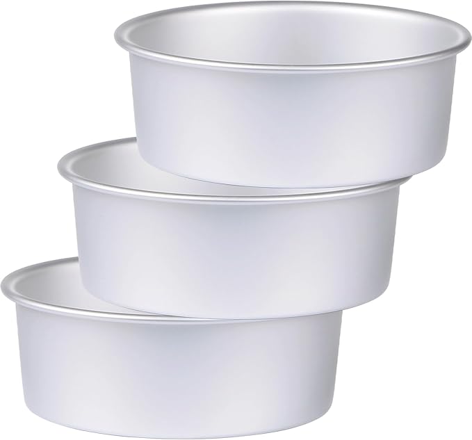 9 x 3 inch Round Cake Pan Set of 3, Aluminum Baking Pans for Layer Cakes, Heavy Duty Non-Stick, Evenly Baking Molds for Home Kitchen, Tapered Sides by HomeMall